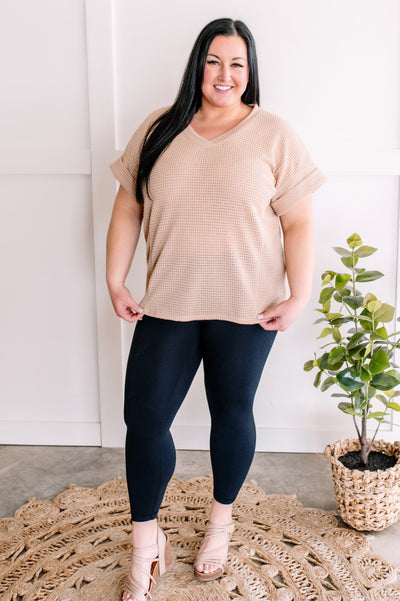 3.27 V Neck Waffle Knit Top In Nude