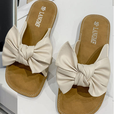 Chic Bow PU Leather Flat Sandals - Your Go-To Summer Essential 🎀👡 - mississippihippieco Chic Bow PU Leather Flat Sandals - Your Go-To Summer Essential 🎀👡