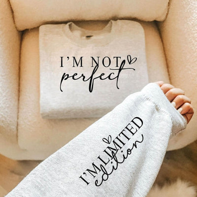 Celebrate Imperfection: 'NOT PERFECT' Sleeve Accent Sweatshirt in Ash Grey! - mississippihippieco Celebrate Imperfection: 'NOT PERFECT' Sleeve Accent Sweatshirt in Ash Grey!