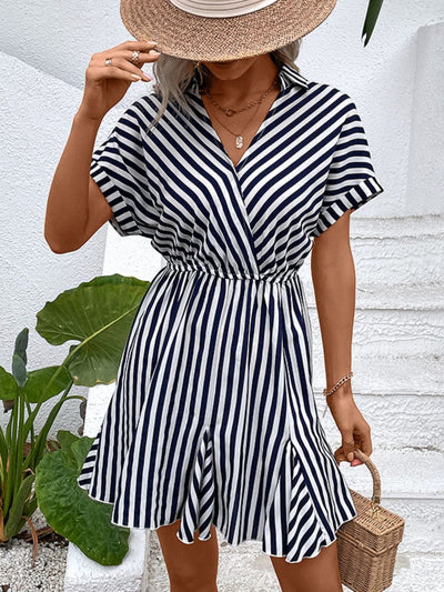 Chic Stripes: Striped Johnny Collar Mini Dress - Effortless Style - mississippihippieco Chic Stripes: Striped Johnny Collar Mini Dress - Effortless Style