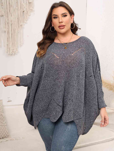 Effortless Chic: Plus Size Round Neck Batwing Sleeve Sweater - Cozy Style for Curves - mississippihippieco Effortless Chic: Plus Size Round Neck Batwing Sleeve Sweater - Cozy Style for Curves