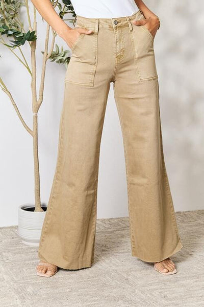 Effortless Edge: Redefine Casual Chic with Khaki Bayeas Raw Hem Wide Leg Jeans! Available in Sizes 0-15XL 💥 - mississippihippieco Effortless Edge: Redefine Casual Chic with Khaki Bayeas Raw Hem Wide Leg Jeans! Available in Sizes 0-15XL 💥