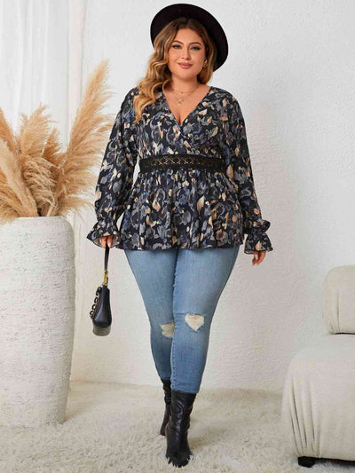 Elegance Redefined: Plus Size Surplice Neck Flounce Sleeve Blouse - Effortless Sophistication for Every Occasion - mississippihippieco Elegance Redefined: Plus Size Surplice Neck Flounce Sleeve Blouse - Effortless Sophistication for Every Occasion