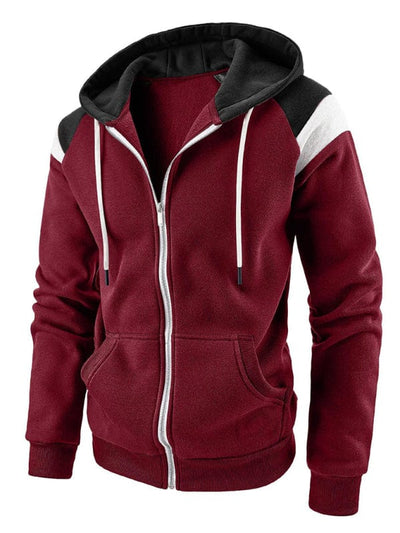 Elevate Your Sporty Style: Men's Color Block Contrast Fashion Casual Sports Zip-Up Hoodie 🏹 Wine Red / M