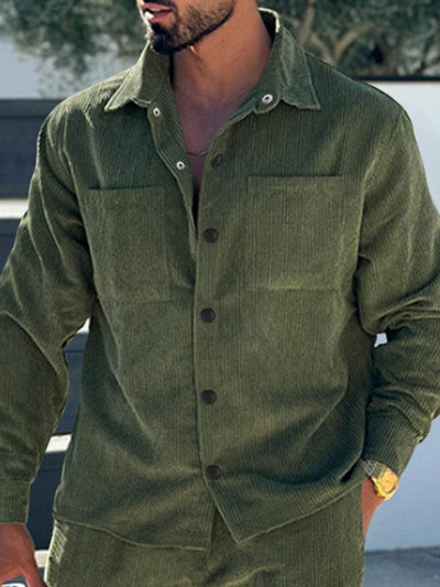 Fresh Style Alert: Men's Corduroy Button-Down Shirt with Multi-Pockets Olive green / S