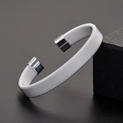 Graceful Glamour: Elegant Stainless Steel Mesh Cuff Bracelet for Women - Contemporary Style Statement