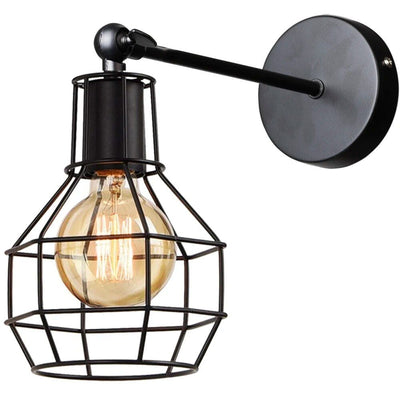Illuminate Your Space with Elegance: Modern Vintage Iron Cage Wall Lamp – A Statement Piece for Every Room! Black