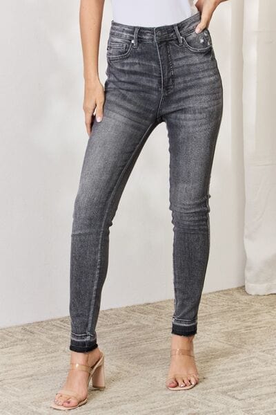 Judy Blue Full Size High Waist Tummy Control Release Hem Skinny Jeans GREY / 0(24)