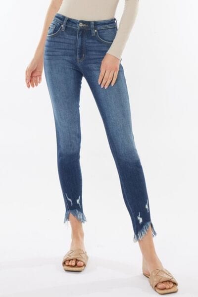 Kancan Raw Hem High Waist Cropped Jeans: Edgy Elegance Meets Comfort - mississippihippieco Kancan Raw Hem High Waist Cropped Jeans: Edgy Elegance Meets Comfort