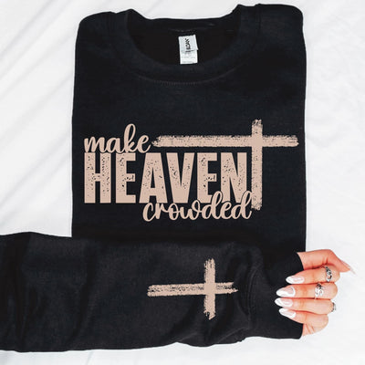Make Heaven Crowded Sweatshirt with Sleeve Accent - Inspiring & Cozy | Mississippi Hippie Co - mississippihippieco Make Heaven Crowded Sweatshirt with Sleeve Accent - Inspiring & Cozy | Mississippi Hippie Co