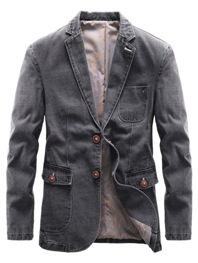 Men's Casual Loose Denim Multi-pocket Suit Jacket Grey / S