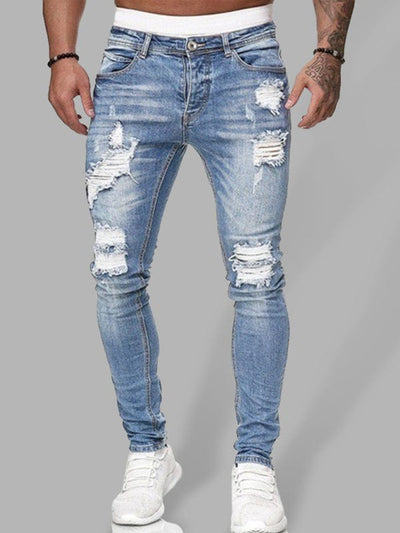 Men's Fashion Ripped Slim Skinny Jeans Clear blue / S