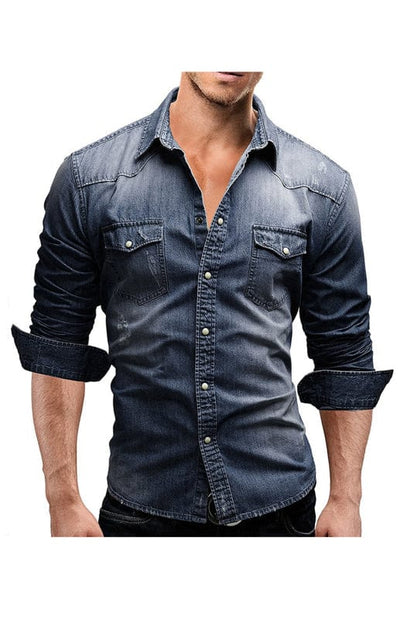 Men's Fashion Versatile Denim Shirt Purplish blue navy / M