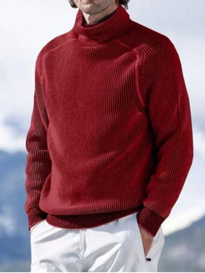 Men's high collar casual long sleeve knitted top Red / M