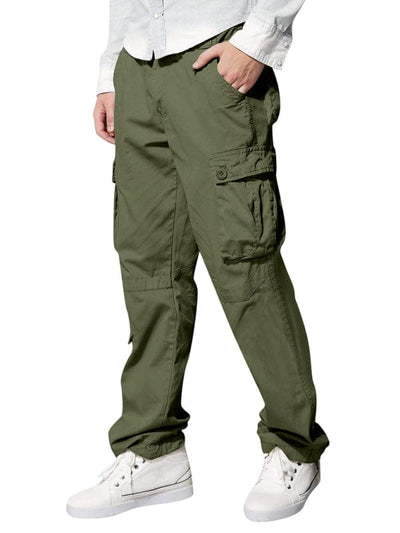 Men's multi-pocket loose casual straight cargo pants Olive green / M