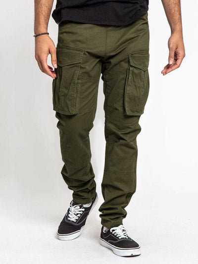Men's Solid Color Multi-Pocket Casual Cargo Pants Olive green / S
