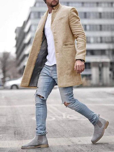 Men's youth woolen coat mid-length coat Khaki / S