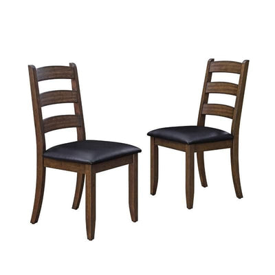 Modern Ladderback Dining Chairs Set of 2 - Aged Brown Ash with Faux Leather Seat