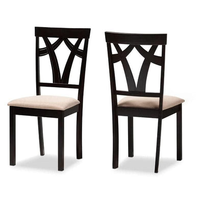 Modern Sand Fabric Dining Chairs: Set of 2 with Stylish Espresso Finish