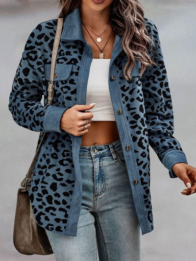 Prowl in Style: Unleash your Fierce Side with our Leopard Buttoned Jacket Peacock  Blue / S