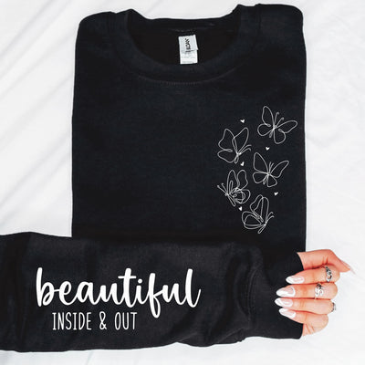 ✨ Radiate Beauty: 'Beautiful Inside & Out' Sleeve Accent Sweatshirt – Style Meets Substance ✨
