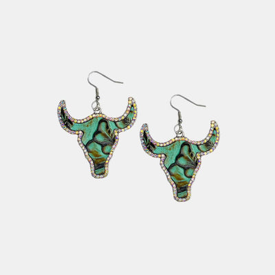 Rhinestone Trim Alloy Bull Earrings Turquoise / One Size