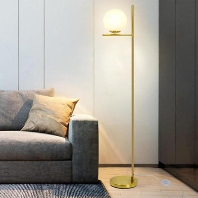 Sophisticated Illumination: Elegant 9W LED Frosted Glass Globe Floor Lamp with Gold Finish - Illuminate Your Space with Style