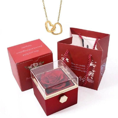 Stainless Steel Rotating Rose Box and Heart Necklace - Elegant Gift for Her