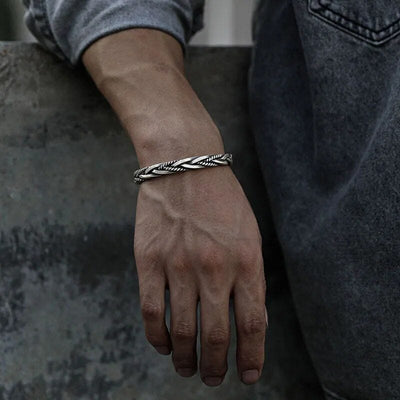 Timeless Elegance: 925 Silver Twisted Woven Cuff Bracelet - Classic Style