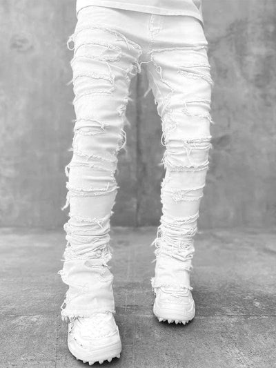 👖Urban Edge: Men's Distressed Denim Stretch Straight Jeans White / S