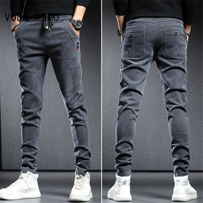 Urban Edge: Men's Streetwear Cargo Denim Joggers - Black & Gray Baggy Jeans