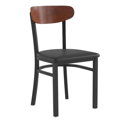 Walnut & Black Vinyl Dining Chair - Durable Metal Frame, Modern Design