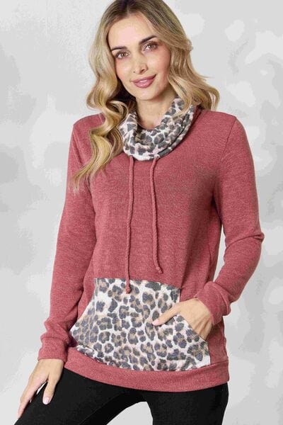 Wild Elegance: BiBi Leopard Drawstring Long Sleeve Top – Stylish Comfort with a Touch of Sass Marsala / S