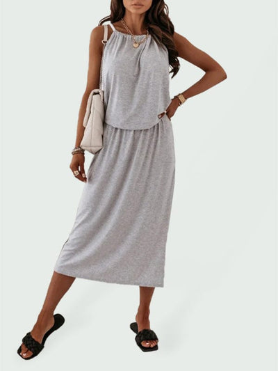 Women's Casual Fashion Halter Neck Midi Dress Grey / S