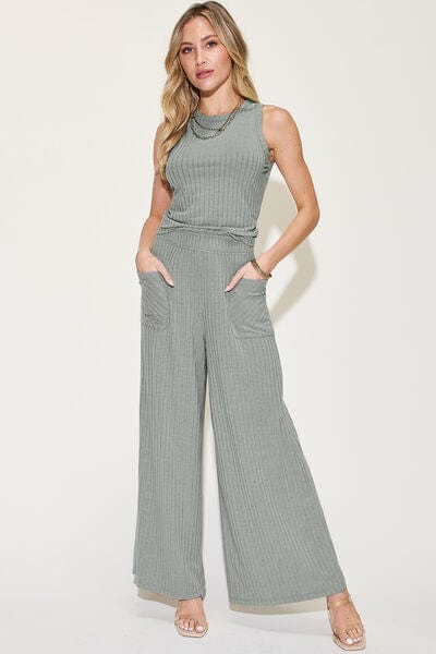 Elevate Your Everyday Look with the Women's Basic Bae Ribbed Tank & Wide Leg Pants Set 🌿 - mississippihippieco Elevate Your Everyday Look with the Women's Basic Bae Ribbed Tank & Wide Leg Pants Set 🌿