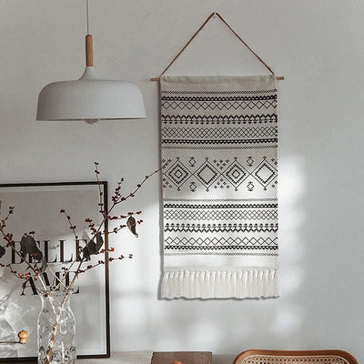 Boho Chic Vibes: Bohemian Black & White Geometric Macrame Tapestry - Artistry for Your Space - mississippihippieco Boho Chic Vibes: Bohemian Black & White Geometric Macrame Tapestry - Artistry for Your Space