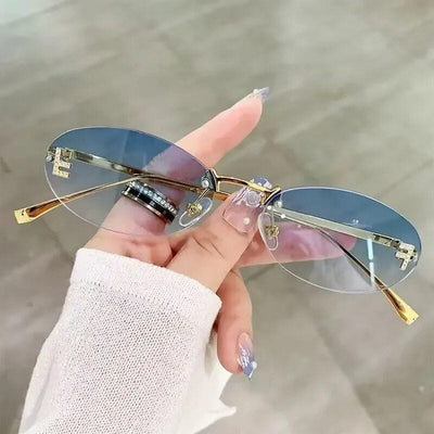 😎 Cat-Eye Chic: Rimless Cat Eye Sunglasses for Women - Elevate Your Style with Effortless Elegance in the Sun!