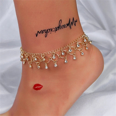 Chic Bohemian Rhinestone-Embellished Metal Ankle Bracelet: A Summer Essential - mississippihippieco Chic Bohemian Rhinestone-Embellished Metal Ankle Bracelet: A Summer Essential