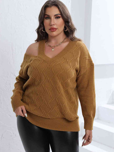 Chic Comfort for Curves: Plus Size Cutout V-Neck Sweater - Elevate Your Style with Confidence - mississippihippieco Chic Comfort for Curves: Plus Size Cutout V-Neck Sweater - Elevate Your Style with Confidence