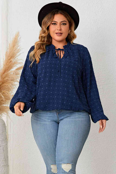 Chic Comfort for Curves: Plus Size Tie Neck Balloon Sleeve Blouse - Effortless Elegance for Every Occasion - mississippihippieco Chic Comfort for Curves: Plus Size Tie Neck Balloon Sleeve Blouse - Effortless Elegance for Every Occasion