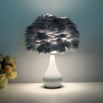 Chic White Feather LED Table Lamp - Fashionable Modern Decor for Bedroom & Living Room - mississippihippieco Chic White Feather LED Table Lamp - Fashionable Modern Decor for Bedroom & Living Room
