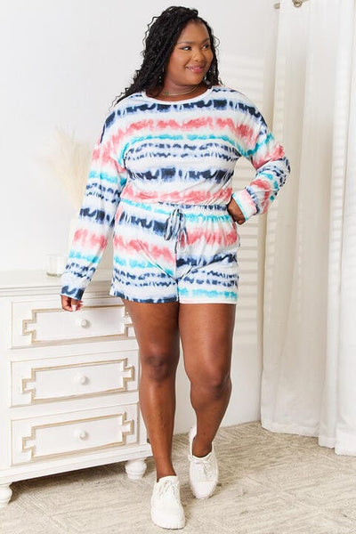 Double Take Tie-Dye Lounge Set: Curvy Chic Comfort with Dropped Shoulder Style 🌈 - mississippihippieco Double Take Tie-Dye Lounge Set: Curvy Chic Comfort with Dropped Shoulder Style 🌈