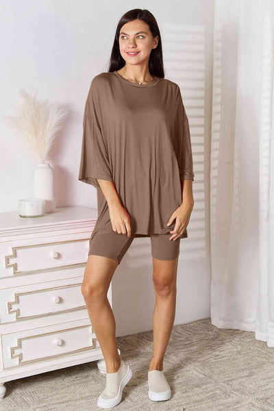 Effortless Chic: Basic Bae Full Size Soft Rayon Three-Quarter Sleeve Top and Shorts Set – Stylish Comfort for Any Occasion - mississippihippieco Effortless Chic: Basic Bae Full Size Soft Rayon Three-Quarter Sleeve Top and Shorts Set – Stylish Comfort for Any Occasion