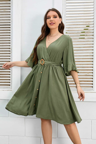 Effortless Elegance: Plus Size Surplice Neck Half Sleeve Dress - Stylish Comfort for Confident Curves - mississippihippieco Effortless Elegance: Plus Size Surplice Neck Half Sleeve Dress - Stylish Comfort for Confident Curves