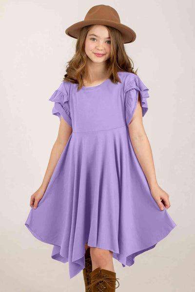 ✨ Effortless Elegance: Round Neck Petal Sleeve Girls Dress - A Timeless Wardrobe Essential! 👗 Lavender / S