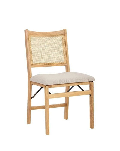 Elegant Natural Wood and Rattan Folding Chair with Upholstered Beige Seat - mississippihippieco Elegant Natural Wood and Rattan Folding Chair with Upholstered Beige Seat