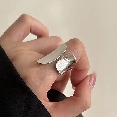 Elegant Silver Geometric Cuff Ring Silver