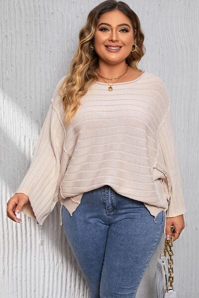 Flaunt Your Style with Confidence in our Plus Size Round Neck Exposed Seam T-Shirt – Comfort Meets Contemporary Fashion Tops Dust Storm / 1XL
