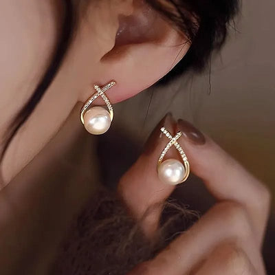 Gold-Tone Pearl and Zircon Earrings Gold