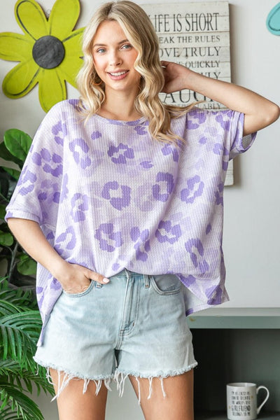 HOPELY Print Waffle Oversized T-Shirt Lavender / S